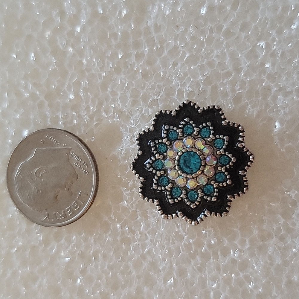 Black and Teal Blue rhinestones Ginger Snap Button 18MM